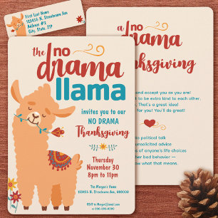 Geen Drama Llama Thanksgiving CRM Uitnodigingsmagn Magnetische Uitnodiging