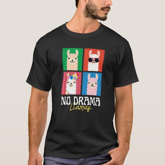 Geen drama Llamas Squares  70s Dier T-shirt (Voorkant)