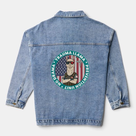 Geen Drama Trauma Llama Nurse Grappig EMS Gift Denim Jacket (Achterkant)