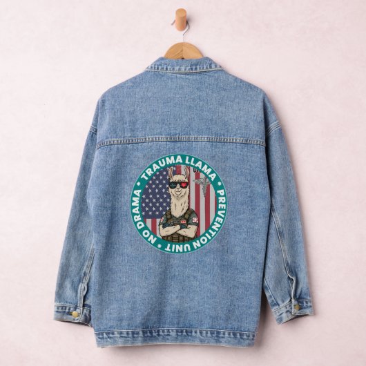 Geen Drama Trauma Llama Nurse Grappig EMS Gift Denim Jacket (Hangar)
