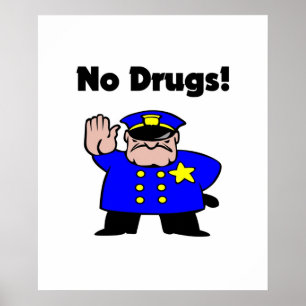 Geen drugs Cartoon politieman Anti-Drug Color Poster