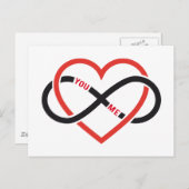 geen einde aan liefde, rood hart met oneindig teke briefkaart (Voorkant / Achterkant)