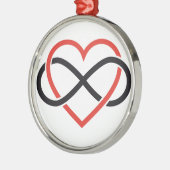 geen einde aan liefde, rood hart met oneindig teke metalen ornament (Links)