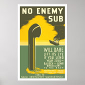 Geen Enemy SubWII 1942 WPA Poster (Voorkant)