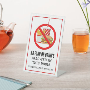 geen eten of drinken reclamebord met voetstuk