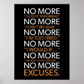 Geen excuus meer - Gym, Hustle, Succes, Motivatie Poster (Voorkant)