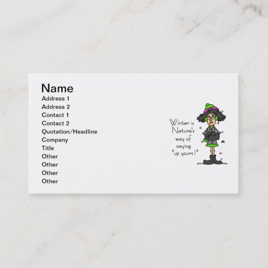 Geen fan van de winter visitekaartje (Voorkant)