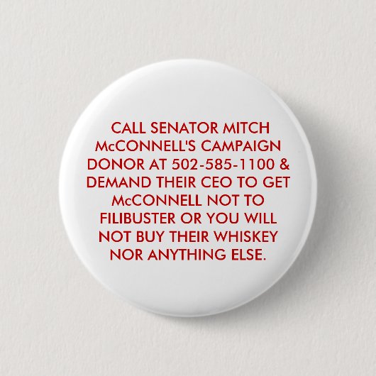GEEN FILIBUSTERS SENATOR McCONNELL. Ronde Button 5,7 Cm (Voorkant)
