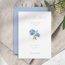 Geen foto Blauw Script Hydrangea Sla de datum Kaar Save The Date