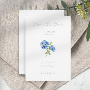 Geen foto Blauw Script Hydrangea Sla de datum Kaar Save The Date