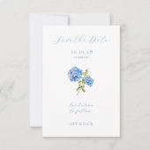 Geen foto Blauw Script Hydrangea Sla de datum Kaar Save The Date (Voorkant)