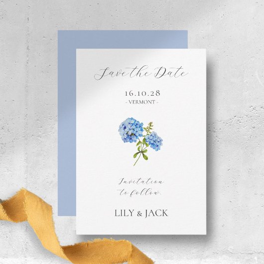 Geen foto Blue Hydrangea Save The Date Kaart