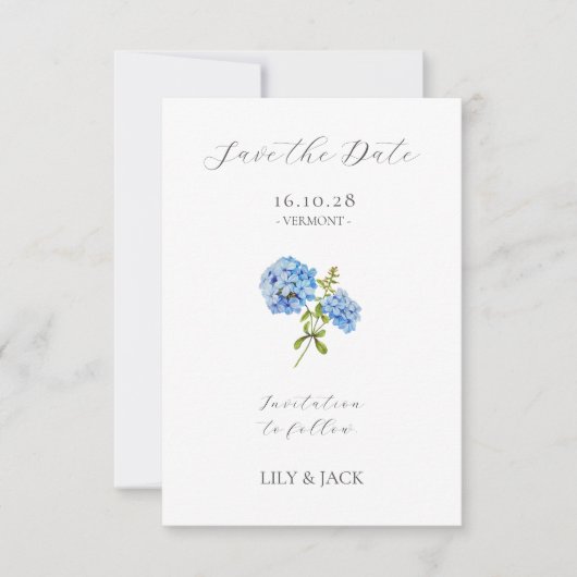 Geen foto Blue Hydrangea Save The Date Kaart (Voorkant)