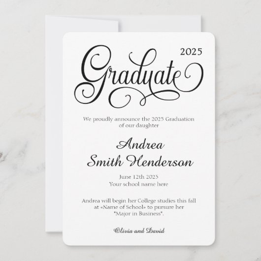 Geen foto Elegant Typografie Afstuderen Aankondiging (Voorkant)