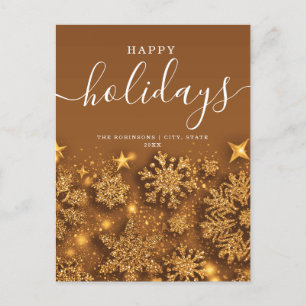 Geen foto Happy Holiday Kerstmis Glitter Snow Gold Feestdagenkaart
