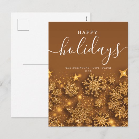 Geen foto Happy Holiday Kerstmis Glitter Snow Gold Feestdagenkaart (Voorkant / Achterkant)