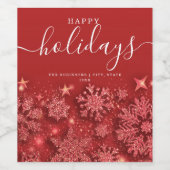Geen foto Happy Holiday Kerstmis Glitter Snow Red Wijn Etiket (Enkel label)