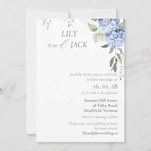 Geen foto Hydrangea bruiloft uitnodiging Flat Kaar (Voorkant)
