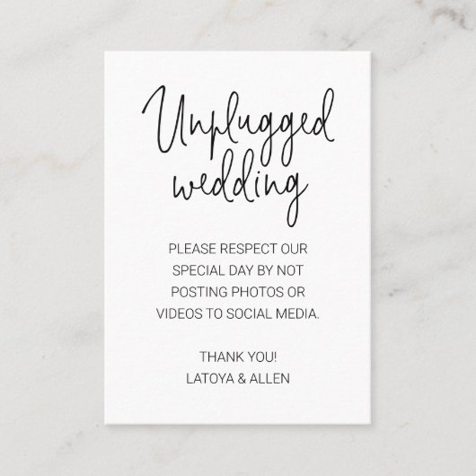 Geen foto's op sociale media Unplugged Wedding Plaatskaartje (Voorkant)