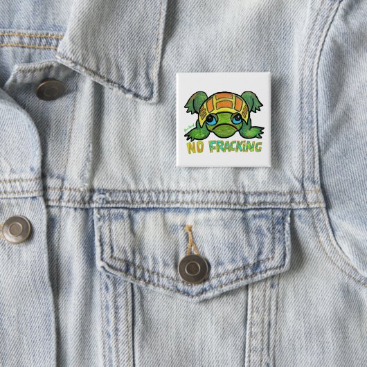 Geen Fracking Turtle Vierkante Button 5,1 Cm (In situ)