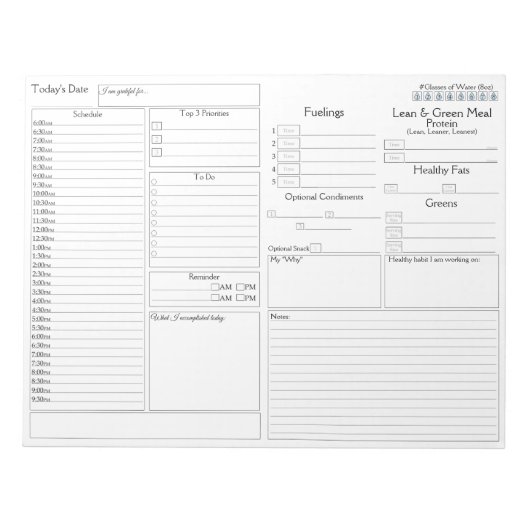 Geen Frills Daily Planner | 5 en 1 Food Journal ni Notitieblok (Voorkant)