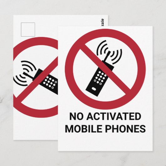 Geen geactiveerde mobiele telefoons, verbodsbord briefkaart (Voorkant / Achterkant)