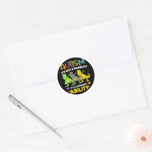 Geen gehandicaptenautisme Dinosaur Ronde Sticker (Envelop)