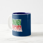 geen geld geen honing tweekleurige koffiemok (Voorkant links)