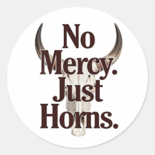 Geen Genade Alleen Hoorns Langhoorn Schedel Brutaa Ronde Sticker