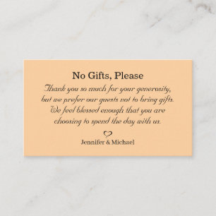 Geen geschenken alsjeblieft, let op huwelijkscadea informatiekaartje