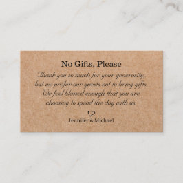 Geen geschenken, let op huwelijkscadeaus Kraft Bro Informatiekaartje