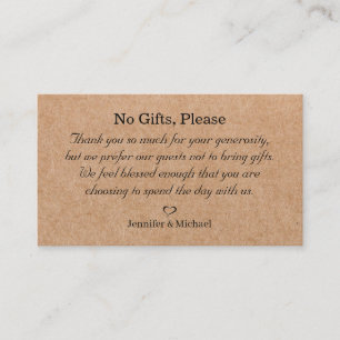 Geen geschenken, let op huwelijkscadeaus Kraft Bro Informatiekaartje
