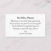 Geen geschenken, let op huwelijkscadeaus minimalis informatiekaartje (Voorkant)