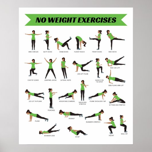 Geen gewichtsoefeningen Fitness Poster - Groen (Voorkant)