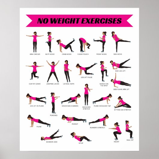 Geen gewichtsoefeningen Fitness Poster - Roze (Voorkant)