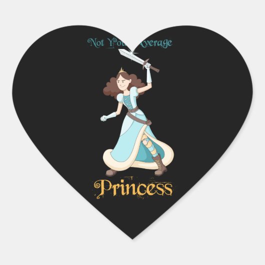 "Geen Gewone Prinses" Krijgersmeisje Hart Sticker (Voorkant)