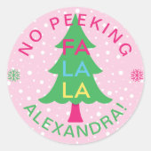 Geen gluiperige heldere neon fa la kerstboom ronde sticker (Voorkant)