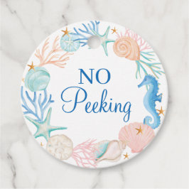 Geen gluren oceaan Waterverf schelp krans Bedankjes Labels