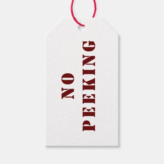 Geen gluren rood en wit vakantie cadeau Label Cadeaulabel (Voorkant)