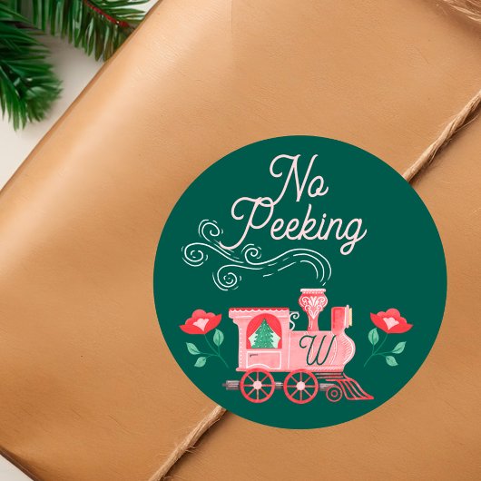 Geen gluren roze trein monogram groen ronde sticker