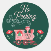 Geen gluren roze trein monogram groen ronde sticker (Voorkant)