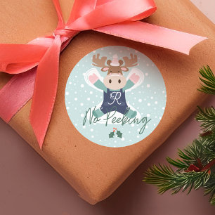 Geen gluren Schattige Woodland Moose Sneeuwengel Ronde Sticker
