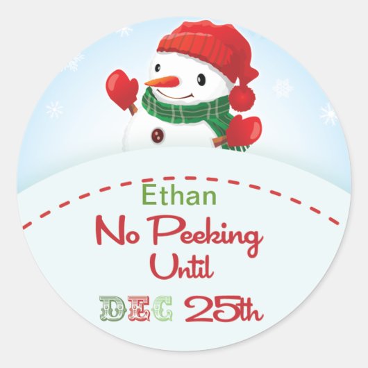 Geen gluren tot 25 dec Snowman Gift label Sticker (Voorkant)