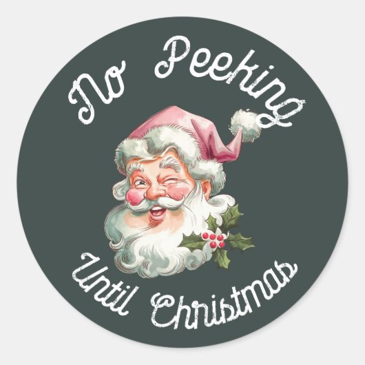 Geen gluren tot kerst leuke roze kerstman ronde sticker (Voorkant)