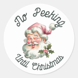 Geen gluren tot kerst leuke roze kerstman ronde sticker