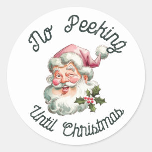 Geen gluren tot kerst leuke roze kerstman ronde sticker