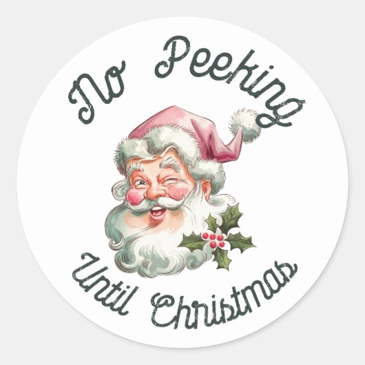 Geen gluren tot kerst leuke roze kerstman ronde sticker (Voorkant)