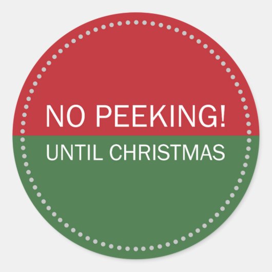 Geen gluren tot Kerstmis Rood en Groen Ronde Sticker (Voorkant)