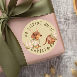 Geen gluren tot Kerstmis Schattige Dachshund Hond Ronde Sticker
