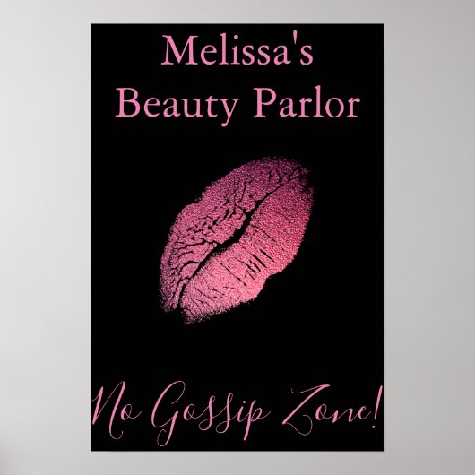 Geen gossip Zone roze lips op zwarte achtergrond Poster (Voorkant)